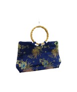 Vintage Japanese Style Embroidered Floral Satin Bag Purse Bamboo Handles - $14.41