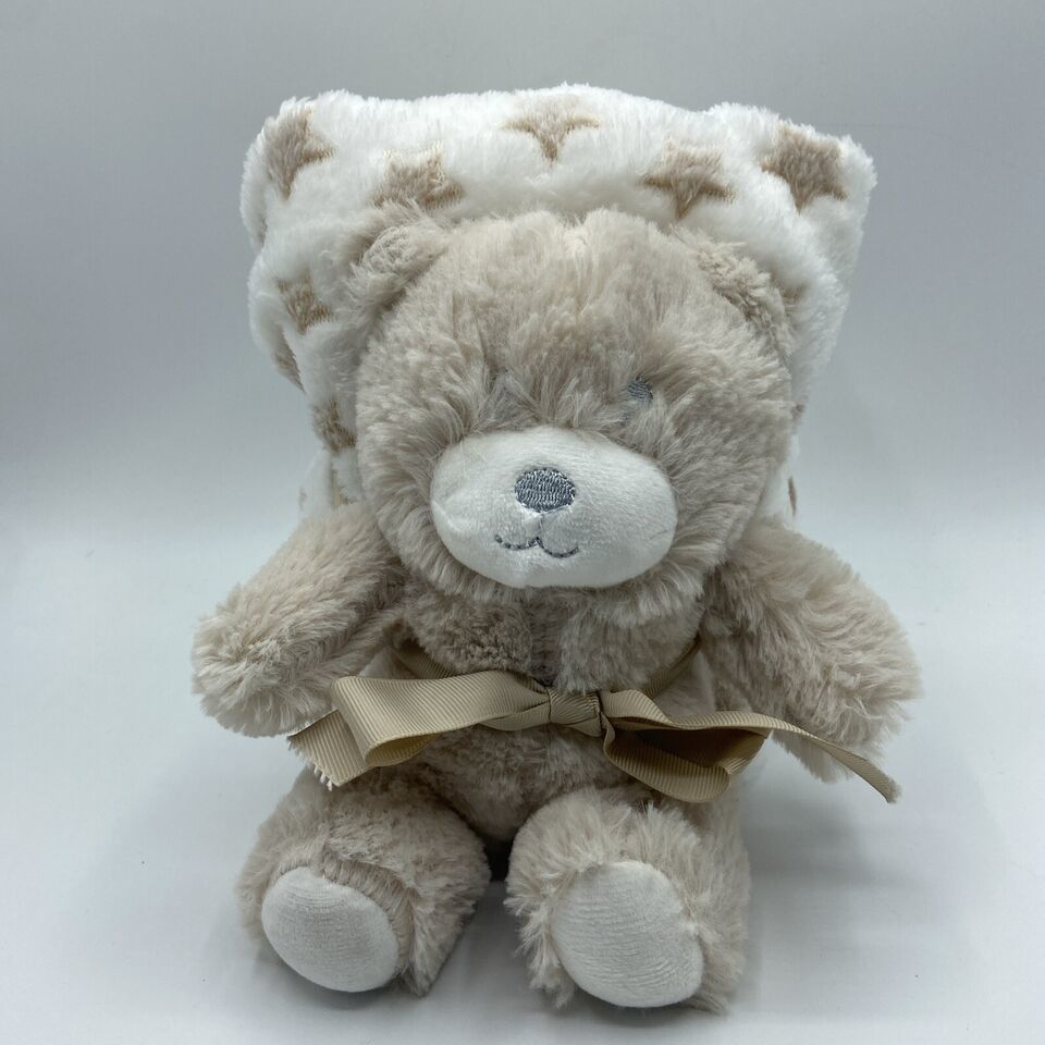 KIDGETS Beige White STAR Baby Blanket Bear SOFT 30x32 Fleece Lovey NEW W/o TAGS - $27.02
