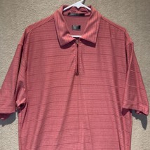 Tiger Woods Polo Shirt Mens Large Red Striped 1/4 Zip Nike Fit Dry Golf Stretch - £18.45 GBP