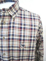 FACONNABLE Men shirt dress casual plaid l/s vintage p2p 26&quot; L embroidered logo - £23.29 GBP