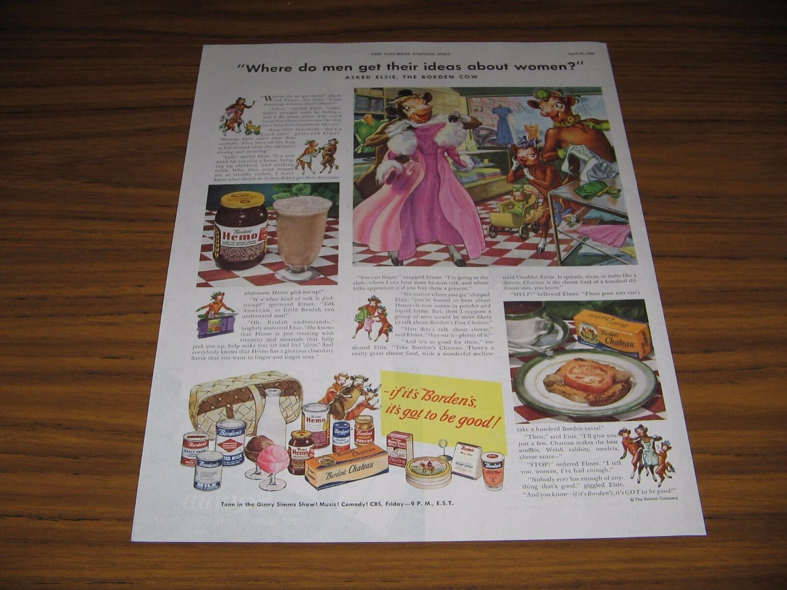1947 Print Ad Borden's Dairy Products Elsie & Elmer the Cow & Little Beulah - £12.69 GBP