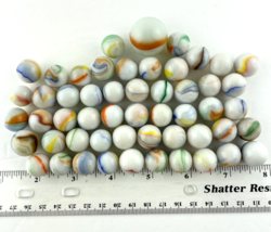 Marbles Lot of 52 w Shooter Milky White w Color Ribbon  - $23.94