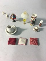 Oriental lamps pillows Miniature Doll House accessories LOT 9 pc bowl pitcher - £31.41 GBP