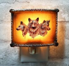 Rustic Western Wolfpack Gray Wolves Faux Birchwood Wall Plug In Night Li... - $357.52 MXN
