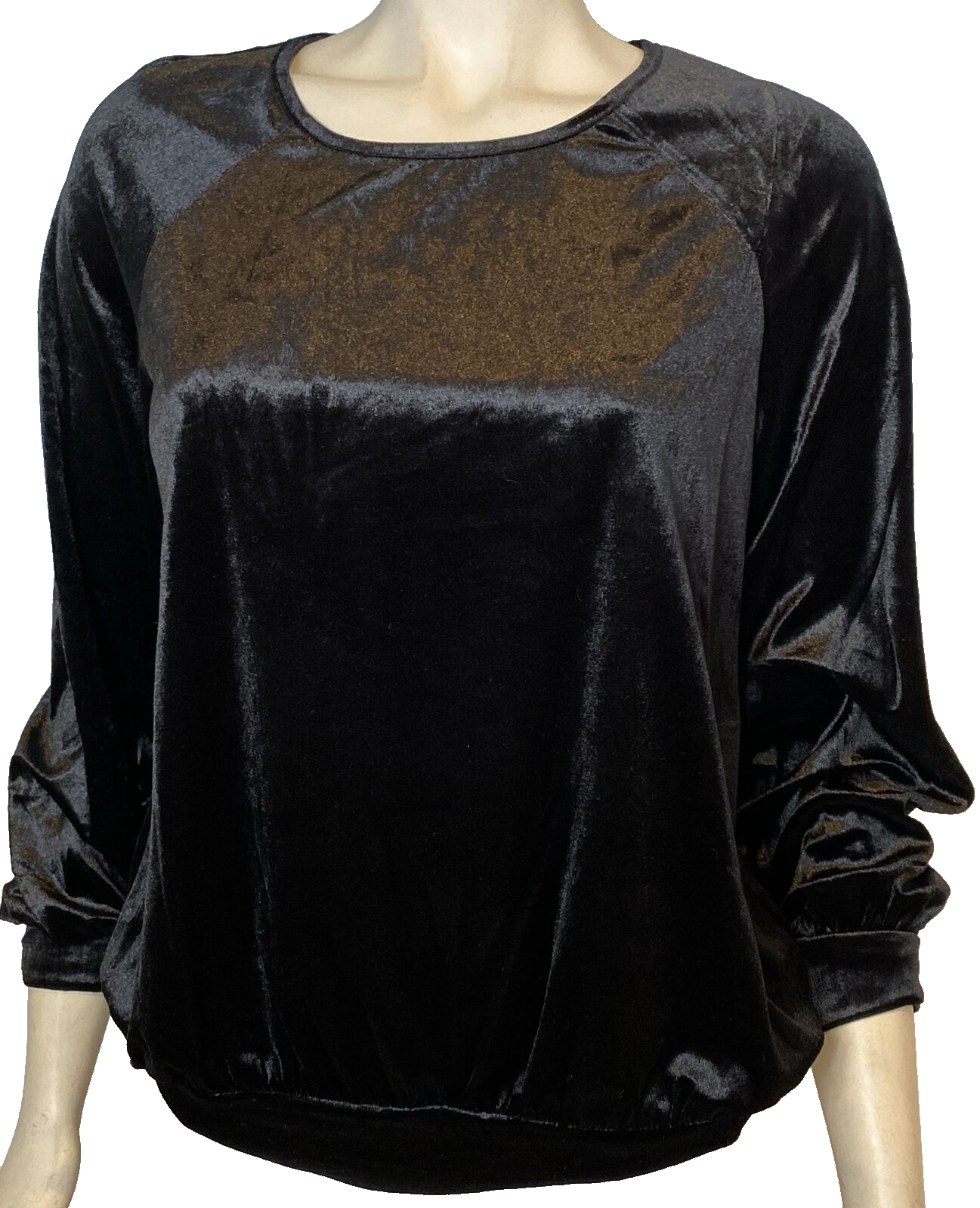 NWT Philosophy Black Velour Long Sleeve Round Neck Top Size Small - $23.74