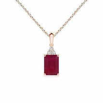 ANGARA Emerald-Cut Ruby Pendant with Diamond Trio in 14K Solid Gold | 18&quot; Chain - £711.14 GBP