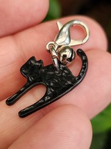 Clip On Black Cat Purse Luck Charm Bag Pet Collar Silver Bell Witch Metal - $5.48