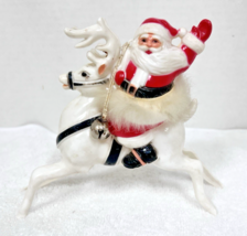 1950-60 ROSBRO Hard Plastic Santa Riding Reindeer Christmas Faux Fur Tri... - $54.45