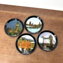 Set of 4, London UK Tin Metal Coaster Plates Parliament Tower Bridge Roy... - £12.06 GBP