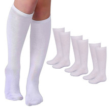 3 Pairs Knee High Socks Uniform School Soccer Tube Toddler Girl White Size M 4-6 - £18.86 GBP