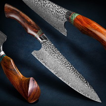 Damascus Steel Chef Knife 8 Inch Restaurant Kitchen Handmade Leather Sheath NEW - £156.04 GBP