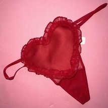 Victoria&#39;s Secret S,M Thong Red Satin Heart Valentine’s Ruffled Mesh Very Sexy - £23.66 GBP