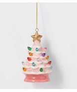 NWT WONDERSHOP 2023 Light Up Lit Ceramic Retro Pink Xmas Tree Ornament - £12.60 GBP