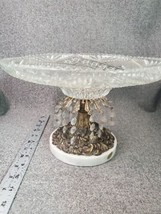 Vtg Antique Ornate Crystal Glass Serving Cake Plate W/Crystals Italian Marble - £87.12 GBP