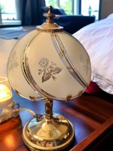 Vintage 3 Way Touch Lamp 12” Glass Panels Brass Tone Clear Petite Floral... - £55.53 GBP