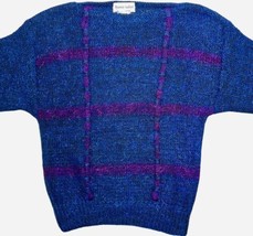 Vtg HandMade In Italy Women Sweater Sz S Blue Purple Mohair Blend Chunky Accents - £43.91 GBP