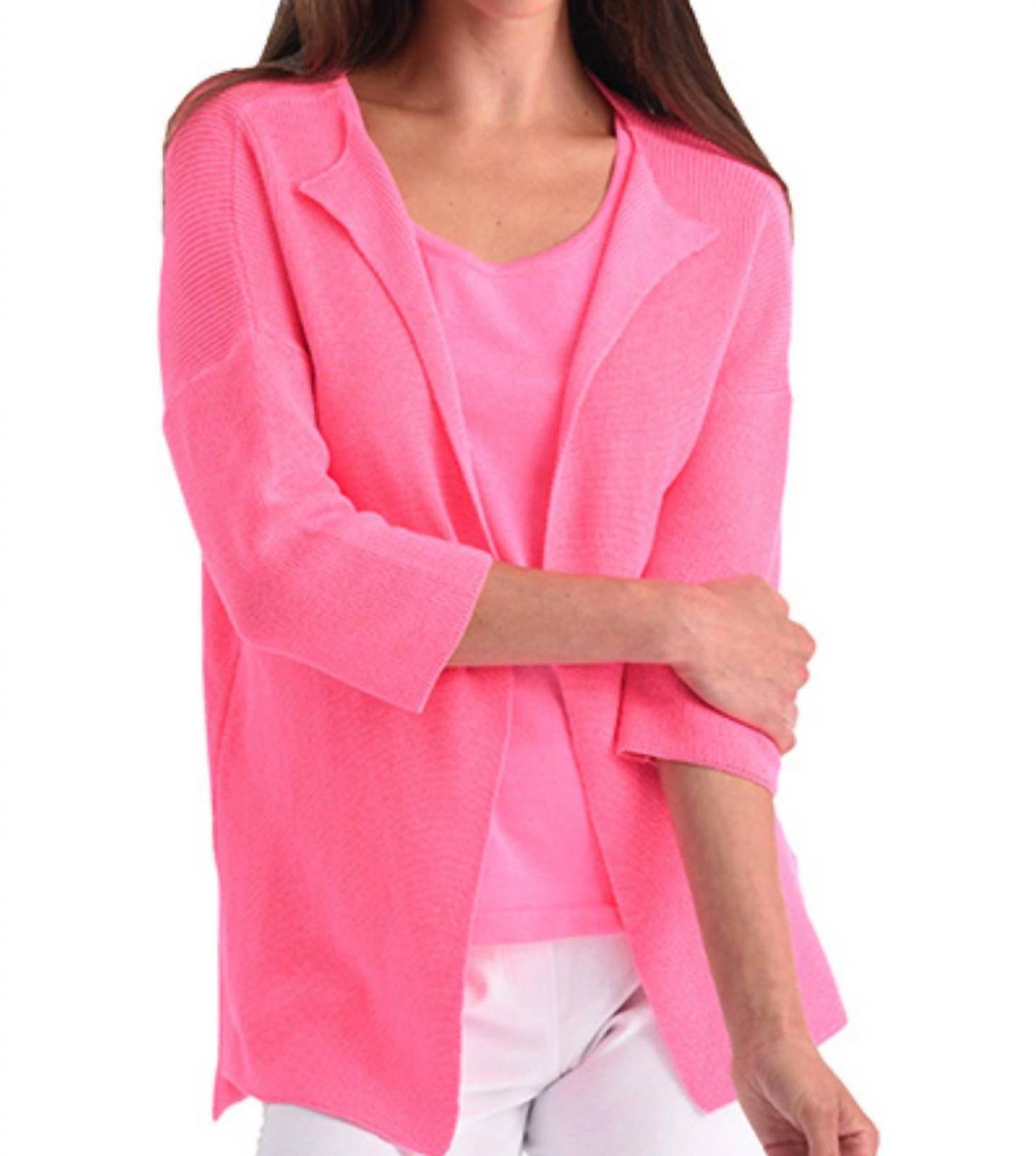 Angel ribbed open cardigian in Fuchsia