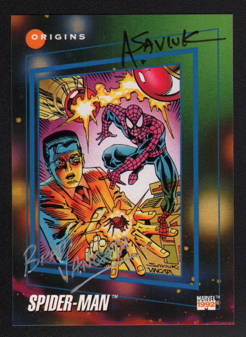 Alex Saviuk & Brad Vancata SIGNED 1992 Marvel Universe Art Card ORIGIN SPIDERMAN - £19.32 GBP