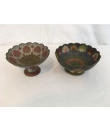 Lot of 2 Vtg Indian Brass Engraved Peacocks Footed Decorative Bowls (2) - £14.79 GBP