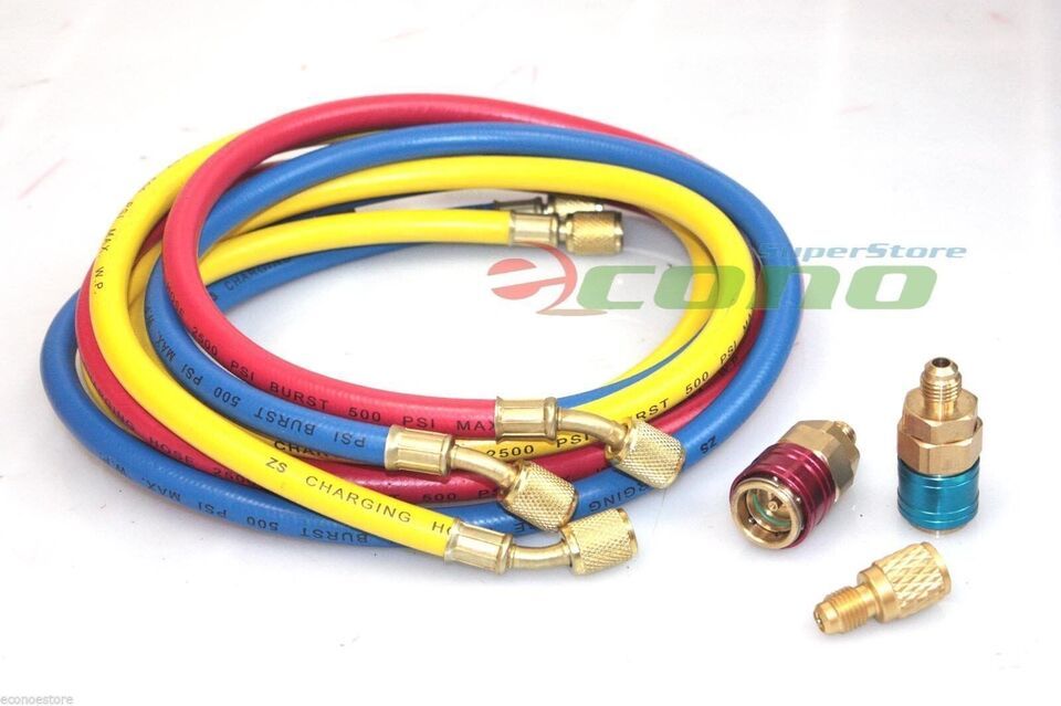 HVAC AC R12 R134A R22 Charging Testing Color Hoses w/ Quick Adapter + 1/... - $28.04
