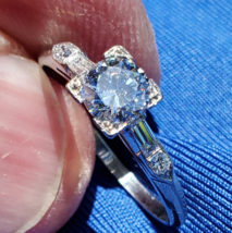 Earth mined Diamond Deco Engagement Statement Ring Rare Solid Platinum Solitaire - $5,600.25