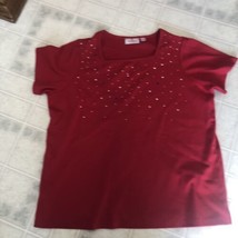 Quacker Factory 1X Red Tee Rhinestone Sequin Embellished  Square Neck Sh... - £23.27 GBP