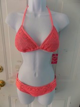 Candies 2 Pc Bikini Set  Padded/Lined Top &amp; Bottom Crochet Coral Silver ... - £23.39 GBP