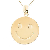 10k Solid Yellow Gold Smiley Face Disc Charm Pendant Necklace - £144.17 GBP