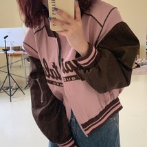 HOUZHOU Y2k Streetwear Pink Baseball Jackets Women Oversized Vintage Korean Fash - £39.96 GBP