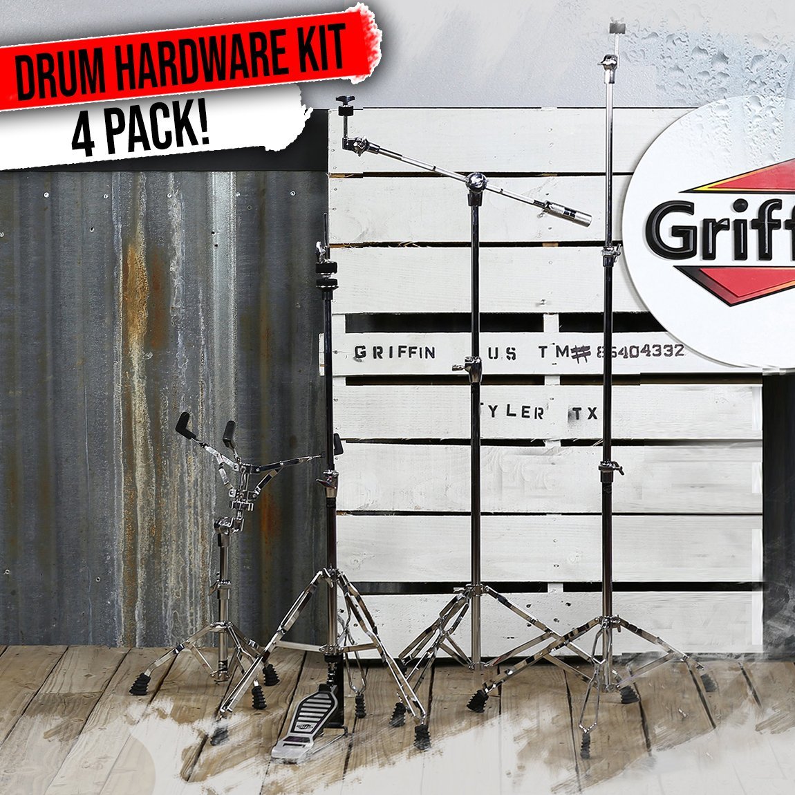 GRIFFIN Cymbal Stand Hardware Pack 4 Piece Set | Full Size Percussion Drum Hardw