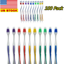 100 Pack Toothbrush Medium Soft Firm Individually Packed Standard Size Lot Bulk - £17.12 GBP