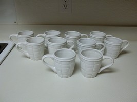 Home Interiors Basket Weave ~ Set of 10 Cups Mugs ~ White Stoneware - £42.68 GBP