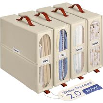 Bed Sheet Organizer Storage Boxes Set of 4 Transparent Windows Cream 15x... - $40.54