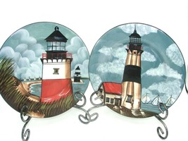 Two Different Sakura David Carter Brown By The Sea Lighthouse Salad Plates - £13.58 GBP