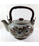 Otagiri Floral TEAPOT Handpainted WHITE BLUE Flowers Wicker Handle Vinta... - €21,44 EUR