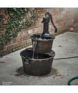 Outdoor Rustic 2-Tier Barrel Water Fountain Bronze Patio Garden Decor 27&quot; - $2,473.89 MXN