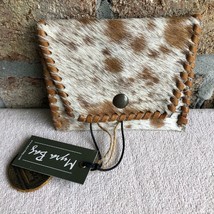 Myra Bag Cute Side Leather &amp; Hairon Brown &amp; White Coin Purse, S-2968, Nwt - £16.20 GBP