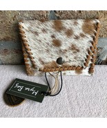 MYRA BAG CUTE SIDE LEATHER &amp; HAIRON BROWN &amp; WHITE COIN PURSE, S-2968, NWT - £15.25 GBP