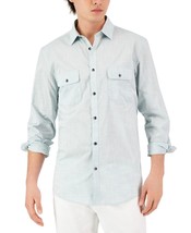 Alfani Men&#39;s L/S Warren All Cotton Regular-Fit Solid Shirt Oil Blue-Large - $18.99