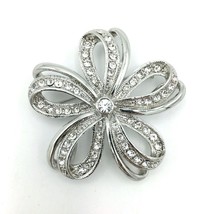 MONET silver-tone rhinestone flower pin - looped ribbon - big bold 2.25&quot; brooch - $15.00