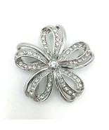 MONET silver-tone rhinestone flower pin - looped ribbon - big bold 2.25&quot;... - £14.09 GBP
