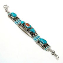 Red Coral Tibetan Turquoise Gemstone Baho Jewelry Bracelet Nepali 7-8&quot; SA 1795 - £9.63 GBP