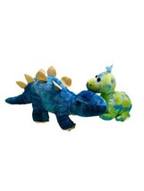 Hugfun Dinosaurs Plush 10&quot; Stegosaurus Blue / 6&quot; Mini Blue Green Stuffed Toy Lot - £21.67 GBP