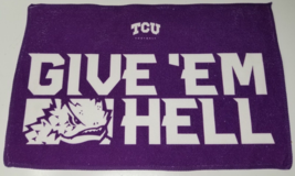 TCU Football Horned Frogs Rally Towel Imperfect Give &#39;Em Hell Purple Gra... - £9.81 GBP