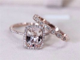 3.5Ct Cushion Cut Peach Morganite Bridal Wedding Ring Set 14k Rose Gold Finish  - £102.71 GBP