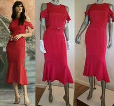 $700 THEIA STUNNING SILK LOVE RED RUFFLE  RUNWAY DRESS GOWN US 0 - £125.08 GBP