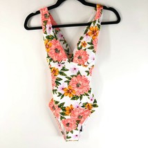Sunn Lab Swim One Piece Swimsuit V Neck Open Back Floral Pink White Size XS - £11.36 GBP