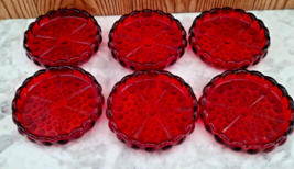 Duncan Miller Hobnail Glass Coasters Ruby Red 6 Piece Set 1940s - 60s Vtg MCM - £31.04 GBP