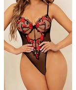 Women Lingerie Embroidered Mesh Hanging Strap Unibody Ultra Thin Lingerie - $15.00