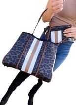 Tote Bag Brown Women Cheetah With White And Gold Stripe With Vallet Casual - £22.92 GBP